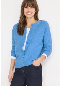 Cardigan Cecil, Damen, Gr. L (42), fountain blau melange, Strick, Obermaterial: 37% Baumwolle, 34% Polyacryl, 26% Polyester, 3% sonstige Fasern, unifarben, bequem h&uuml;ftbedeckend, Rundhals, Strickjacken Cardigan, mit Knopfleiste