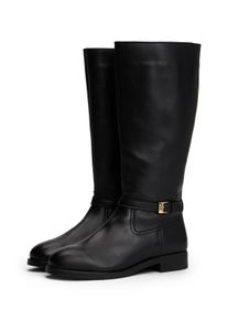 Stiefel Tommy Hilfiger "TH BUCKLE RIDING LTHR LONG BOOT", Damen, Gr. 40, Normalschaft, schwarz, Leder, Schuhe Stiefel, Blockabsatz, Langschaftstiefel, Businessstiefel mit Zierschnalle