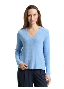 Strickpullover Tom Tailor, Damen, Gr. XL, light fjord blau, Strick, Obermaterial: 100% Baumwolle, unifarben, regular fit normal, V-Ausschnitt, Rippb&uuml;ndchen, Pullover Strickpullover, mit Rippb&uuml;ndchen