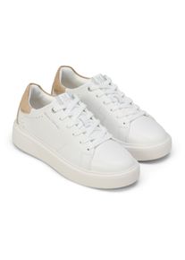 Marc O'Polo Plateausneaker MARC O'POLO "Kaira", Damen, Gr. 41, sanftes wei&szlig;, sand, Glattleder, Veloursleder, unifarben mit Farbeinsatz, Schuhe Plateausneaker, Schn&uuml;rschuh, Halbschuh, Freizeitsneaker mit Memory Foam
