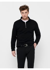 Only & Sons Sweatshirt ONLY & SONS "ONSCERES HALF ZIP SWEAT", Herren, Gr. XL, schwarz, angeraute Sweatware, Obermaterial: 65% Baumwolle, 35% Polyester, unifarben, regular fit normal, hoch geschlossener Ausschnitt, Rippb&uuml;ndchen, Sweatshirts Sweatshirt, Baumwollmischung, regular fit