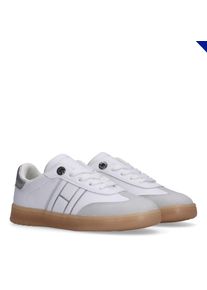 Sneaker Tommy Hilfiger, M&auml;dchen, Gr. 38, wei&szlig;, silber, Lederimitat, Schuhe Sneaker, Retro Sneaker, Freizeitschuh, Schn&uuml;rschuh mit Nieten