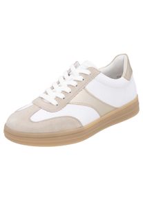 Sneaker Remonte, Damen, Gr. 38, gold (wei&szlig;, goldfarben), Leder, Veloursleder, Schuhe Sneaker, Freizeitschuh, Halbschuh, Schn&uuml;rschuh mit gepolstertem Schaftrand