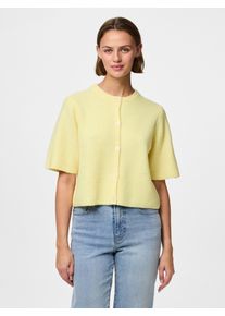 Strickjacke Pieces "PCSILLY SS O-NECK KNIT CARDIGAN NOOS BC", Herren, Gr. XS, pale banana detail:melange, Strick, Obermaterial: 90% Polyester, 5% Wolle, 5% Elasthan, meliert, loose fit h&uuml;ftlang, Rundhals, Strickjacken Strickjacke