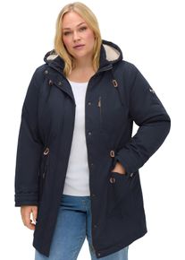 Kurzmantel sheego, Damen, Gr. 56, tiefblau, 100% Polyester, Teddyfleece:100% Polyester, Wattierung:100% Polyester, unifarben, unifarben mit Farbeinsatz, unifarben mit Farbeins&auml;tzen, M&auml;ntel Kurzmantel