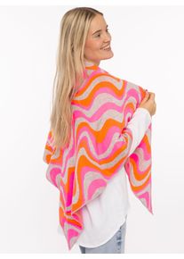 Dreieckstuch Zwillingsherz "Happy Waves", Damen, beige pink orange, Strick, Baumwollmischung, gemustert, Modet&uuml;cher Dreieckstuch, auffallendes Muster, Strick, w&auml;rmend