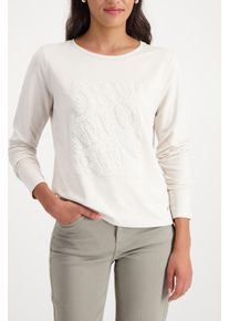 Langarmshirt monari "Shirt Pailletten Stick", Damen, Gr. 40, pearl, Web, Obermaterial: 70% Viskose, 25% Modal, 5% Elasthan, unifarben, regular fit taillenbedeckt, Rundhals, eingesetzt abgesteppte Kante, Shirts Langarmshirt, Regular fit mit Rundhalsausschnitt