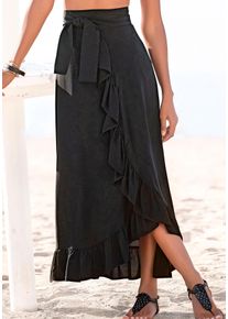 Wickelrock Lascana, Damen, Gr. 44, blau (schwarz), Web, Obermaterial: 100% Viskose, unifarben, figurumspielend lang, R&ouml;cke Wickelrock, aus gewebter Viskose, Topseller