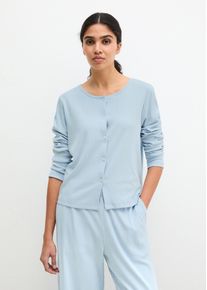 Marc O'Polo Cardigan MARC O'POLO "Mix N Match Airy Cotton Rib", Damen, Gr. S, niagara mist, Rippware, Obermaterial: 98% Baumwolle, 2% Elasthan, Basic h&uuml;ftlang, Rundhals, Strickjacken Cardigan, mit langen &Auml;rmeln und Kn&ouml;pfen, Baumwollmix