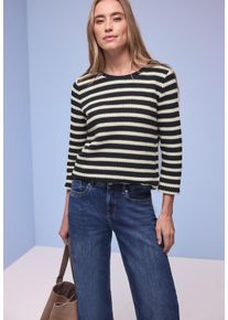 3/4-Arm-Shirt Street One, Damen, Gr. 42, shadowed navy, Jersey, Obermaterial: 65% Baumwolle, 35% Polyester, gestreift, tailliert h&uuml;ftbedeckend, U-Boot-Ausschnitt, Shirts 3/4-Arm-Shirt, Strick-Look Shirt mit Streifenmuster, Topseller