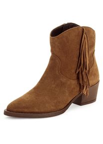 Westernstiefelette Tamaris, Damen, Gr. 39, dunkelbraun, Veloursleder, unifarben, Schuhe Westernstiefelette, Blockabsatz, Boots, Cowboystiefelette mit modischen Fransen