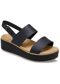 Plateausandale Crocs "Brooklyn Matte Wrap Low Wedge", Damen, Gr. 37, schwarz, schwarz, cashew, Croslite&trade;, kontrastfarbene Details, Schuhe Plateausandale, Sommerschuh, Sandalette, Riemchensandale mit Softfu&szlig;bett