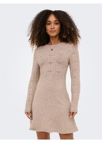 Strickkleid Only "ONLKATIA LIFE LS O-NECK CABL DRES EX KNT", Damen, Gr. M, N-Gr, beige detail:melange, Strick, Obermaterial: 50% Viskose, 27% Nylon, 23% Polyester, meliert, regular fit Midi, Rundhals, Kleider Strickkleid, Viskosemischung, regular fit, Rundhals
