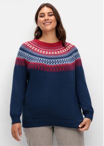 sheego Gro&szlig;e Gr&ouml;&szlig;en Norwegerpullover aus reiner Baumwolle, nachtblau-kirsche-gemustert, Gr&ouml;&szlig;e 44 - Damen