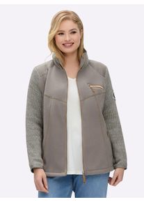 sheego Gro&szlig;e Gr&ouml;&szlig;en Fleecejacke im Mix aus Fleece und Strick, taupe-ecru-meliert, Gr&ouml;&szlig;e 54 - Damen