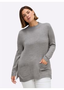 sheego Gro&szlig;e Gr&ouml;&szlig;en Longpullover mit Stehkragen, steingrau-meliert, Gr&ouml;&szlig;e 52 - Damen