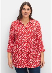 sheego Gro&szlig;e Gr&ouml;&szlig;en Longbluse im Herz-Dessin, reine Viskose, wei&szlig;-rot-gemustert, Gr&ouml;&szlig;e 54 - Damen