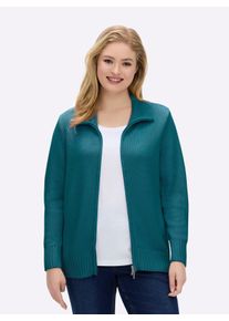 sheego Gro&szlig;e Gr&ouml;&szlig;en Strickjacke mit 2-Wege-Rei&szlig;verschluss, petrol, Gr&ouml;&szlig;e 50 - Damen