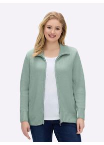 sheego Gro&szlig;e Gr&ouml;&szlig;en Strickjacke mit 2-Wege-Rei&szlig;verschluss, kalkmint, Gr&ouml;&szlig;e 52 - Damen