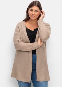 sheego Gro&szlig;e Gr&ouml;&szlig;en Strickjacke mit gerippten Abschl&uuml;ssen, sesam, Gr&ouml;&szlig;e 44 - Damen