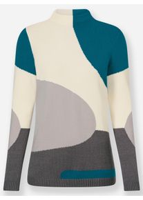 sheego Gro&szlig;e Gr&ouml;&szlig;en Oversize-Pullover mit Intarsien-Muster, champagner-aquapetrol-gemustert, Gr&ouml;&szlig;e 52 - Damen