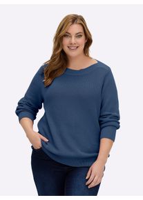 sheego Gro&szlig;e Gr&ouml;&szlig;en Strickpullover in Ripp-Optik, jeansblau, Gr&ouml;&szlig;e 48 - Damen