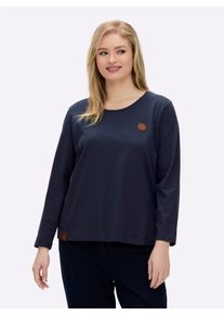 sheego Gro&szlig;e Gr&ouml;&szlig;en Langarmshirt mit Leder-Imitat-Patch, marine, Gr&ouml;&szlig;e 44 - Damen