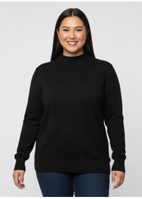 sheego Gro&szlig;e Gr&ouml;&szlig;en Stehkragenpullover mit Ripp-Abschl&uuml;ssen, schwarz, Gr&ouml;&szlig;e 52 - Damen