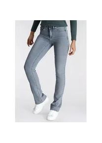 Bootcut-Jeans Arizona "Ultra Soft", Damen, Gr. 38, N-Gr, blau (bleached), Denim/Jeans, Obermaterial: 61% Baumwolle, 25% Polyester, 11% Viskose, 3% Elasthan, Basic, bootcut fit lang, Jeans, elastische Passform, ausgestellte Beinform, hohe Leibh&ouml;he, Topseller