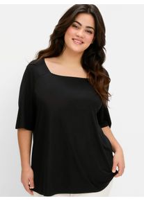 sheego Gro&szlig;e Gr&ouml;&szlig;en Shirt mit Karree-Ausschnitt, leicht tailliert, schwarz, Gr&ouml;&szlig;e 52/54 - Damen