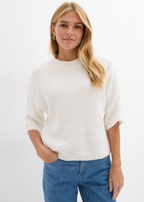 bonprix Boxy-Pullover aus softem Viskose-Mix, wei&szlig;, Gr.48/50 (XL), Weit geschnittener Pullover mit 3/4 &Auml;rmel