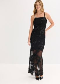 bonprix Maxikleid mit floraler Stickerei, schwarz, Gr.46, Modern und feminin: Abendkleid mit Tr&auml;gern in Maxi-L&auml;nge aus hochwertiger Spitze
