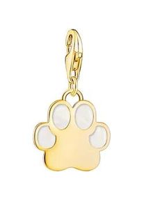 Charm-Einh&auml;nger Thomas Sabo "Hundepfote mit wei&szlig;er Kaltemaille", gold (gelbgoldfarben), Charms, Damen, Silber 925 (recycelt)