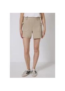 Shorts STREET ONE STUDIO, Damen, Gr. 44, grau (sandshell beige), Stoff, 71% Viskose, 25% Polyester, 4% Elasthan, unifarben, loose fit kurz, Hosen Shorts, High Waist