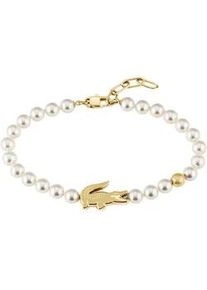 Perlenarmband Lacoste "MATCHPOINT", gold (gelbgoldfarben, wei&szlig;), Armb&auml;nder, Damen, 16cm, Edelstahl Perlen, Edelstahl, Perlen, Perlenarmband, mit Perle (imitiert)