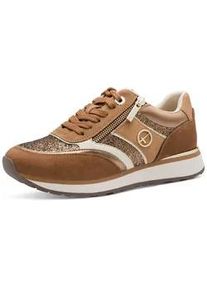 Keilsneaker Tamaris, Damen, Gr. 41, cognac kombiniert, Lederimitat, Textil, Veloursleder, kontrastfarbene Details, Schuhe Sneaker, Freizeitschuh, Halbschuh, Schn&uuml;rschuh mit Kontrastbes&auml;tzen