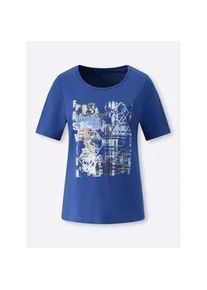 Kurzarmshirt Classic Basics "Kurzarm-Shirt", Damen, Gr. 48, royalblau, hellblau, 100% Baumwolle, bedruckt, gemustert, mehrfarbig, metallic, Rundhals, Shirts