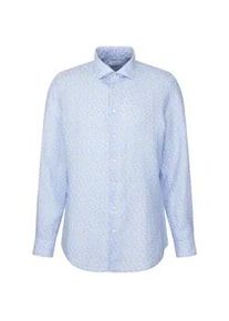 Businesshemd Seidensticker "Slim", Damen, Gr. XL (43), normale &Auml;rmell&auml;ngen, blau, 100% Leinen, bedruckt, slim fit, 2-Knopf-Manschette, Hemden, Slim 1/1 Kentkragen Druck