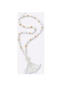 Kette mit Anh&auml;nger Heine, Damen, Gr. Acryl Bast Holz, wei&szlig;, Acryl, Bast, Holz, Halsketten