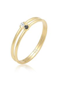 Elli Ringe - Ring Solit&auml;r Schwarz Weiss Diamant (0.03 ct.) 375e - Gr. 58 MM - in Gold - f&uuml;r Damen