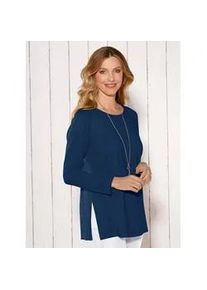 Langarmshirt Classic Basics "Longshirt", Damen, Gr. 44, blau (marine), 100% Baumwolle, unifarben, Rundhals, Shirts Langarmshirt