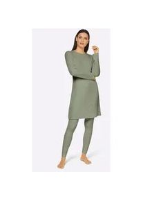 Langarmshirt feel good "Longshirt", Damen, Gr. 44/46, gr&uuml;n (lindgr&uuml;n), 64% Polyester, 32% Viskose, 4% Elasthan, unifarben, Shirts Langarmshirt