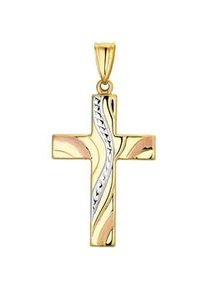 Kreuzanh&auml;nger Amor "9038596", rosa (gelbgoldfarben, ros&eacute;goldfarben, wei&szlig;goldfarben), Schmuckanh&auml;nger, Damen, Gelbgold 585, 1,5 g