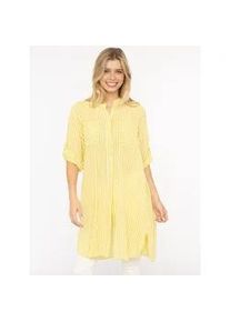 Longbluse Zwillingsherz "Kida", Damen, gelb, Web, Obermaterial: 100% Baumwolle, comfort fit lang, V-Ausschnitt, Krempel&auml;rmel 1-Knopf-Manschette, Blusen Longbluse, One Size, Streifen, Knopfleiste, Brusttaschen, 3/4-Arm