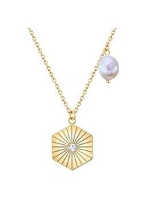Kette mit Anh&auml;nger Valero Pearls "VP795", gelbgold, Halsketten, Damen, 40,0cm Basiskette + 5,0cm Verl&auml;ngerung,mit Stein, Edelstahl, mit S&uuml;&szlig;wasser-Zuchtperle