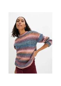 Strickpullover bonprix, Damen, Gr. 40/42 (M), rosa (himbeerrose, dunkelblau, rostbraun, ahornrot), Strick, Obermaterial: 58% Polyacryl, 29% Polyester, 9% Polyamid, 4% Wolle, gestreift, l&auml;ssig geschnitten normal, Rundhals, Rippb&uuml;ndchen, Pullover Strickpullover, aus Polyacryl, Polyester, Polyamid und Wolle, ohne Kragen