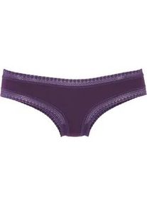 Brasilslip Lascana, Damen, Gr. 40/42, pflaume, Jersey, Obermaterial: 95% Baumwolle, 5% Elasthan. Spitze: 90% Polyamid, 10% Elasthan, unifarben, Unterhosen, aus elastischer Baumwolle mit weicher Spitze