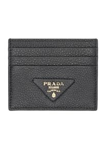 Prada Portemonnaie - Textured Calf Leather Card Holder With Gold-Tone T - Gr. unisize - in Grau - f&uuml;r Damen