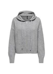 Strickjacke Only "ONLBELLA LS HOOD ZIP CARDIGAN KNT", Damen, Gr. L, medium grau melange, Strick, Obermaterial: 65% Polyester, 13% Nylon, 13% Polyacryl, 6% Wolle, 3% Elasthan, meliert, unifarben, normal, Rundhals, Strickjacken Strickjacke