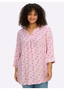 sheego Gro&szlig;e Gr&ouml;&szlig;en Tunika im Mustermix aus Streifen und Bl&uuml;ten, altrosa-ecru-gestreift, Gr&ouml;&szlig;e 44 - Damen